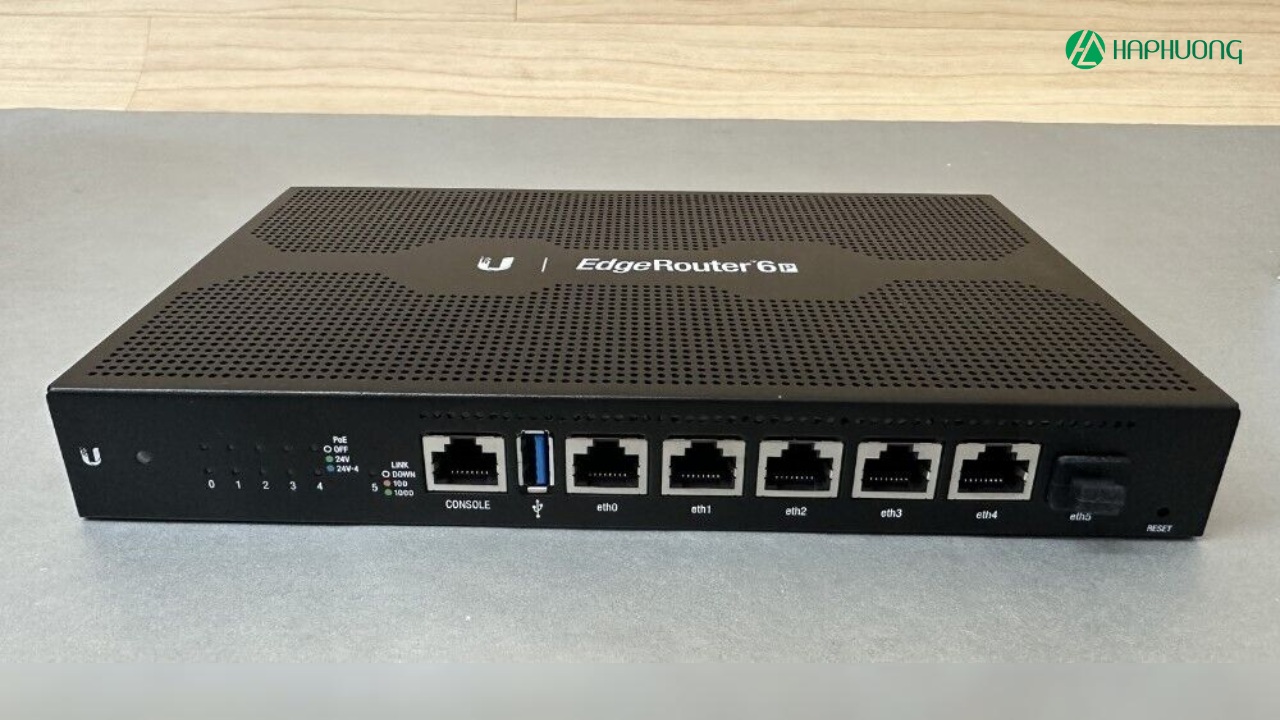 Ubiquiti EdgeRouter 6P được trang bị 5 cổng Gigabit Ethernet hỗ trợ 24W Passive PoE và 1 cổng SFP 