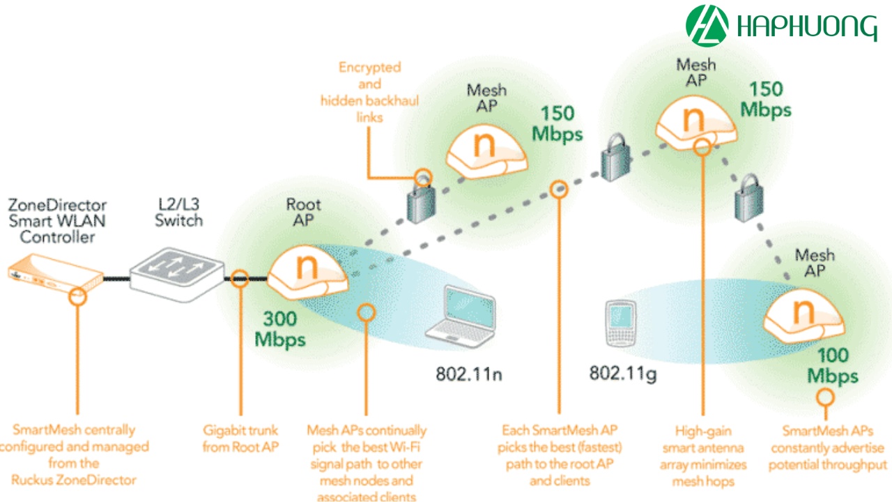 SmartMesh cho phép các điểm truy cập không dây tự động tự thiết lập và duy trì mạng không dây