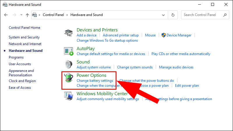 chỉnh độ sáng màn hình bằng power option
